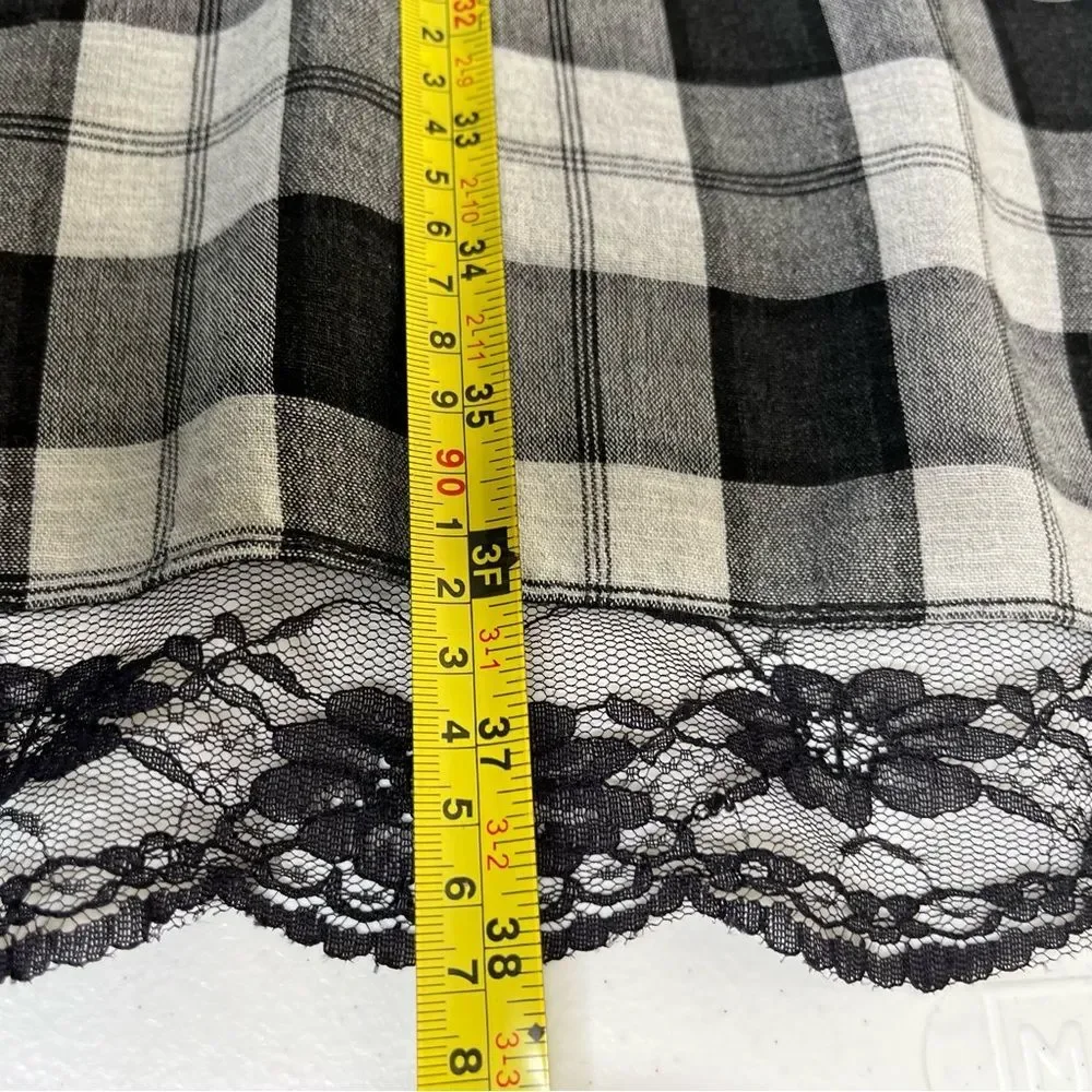 Zara Trafaluc Collection Plaid Lace Dolman Sleeve Black White Shirt Dress Large